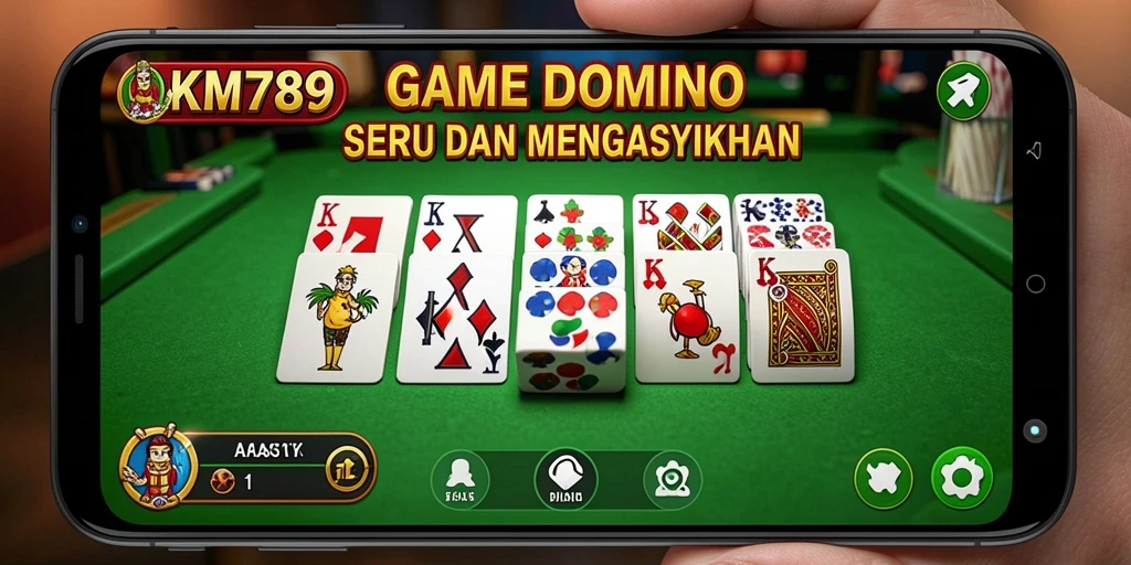 Screenshot utama KM789 menampilkan gameplay Domino yang seru.