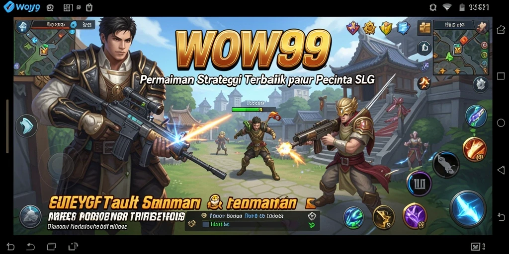 Screenshot utama WOW99 menunjukkan aksi strategis dalam membangun dan menyerang.